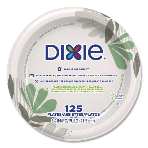 Image of Dixie® Pathways Soak-Proof Shield Mediumweight Paper Plates, 8.5" dia, Green/Burgundy, 1,000/Carton