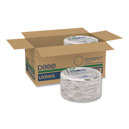 Image of Dixie® Pathways Soak-Proof Shield Mediumweight Paper Plates, Wisesize, 8.5" Dia, Green/burgundy, 125/pack, 4 Packs/carton