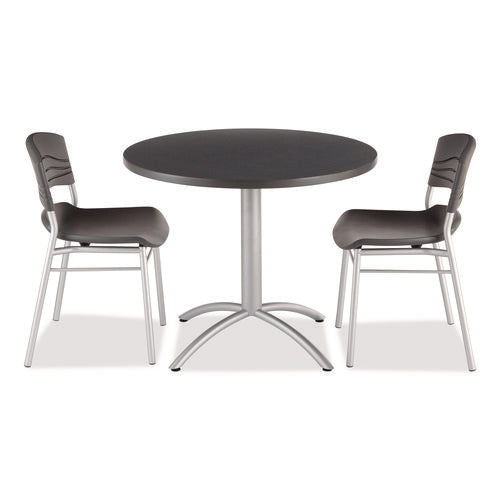 Image of Iceberg CafeWorks Table, Cafe-Height, Round, 36" x 30", Graphite Granite Top, Silver Base
