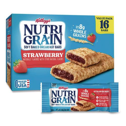 Image of Kellogg's® Nutri-Grain Soft Baked Breakfast Bars, Strawberry, Indv Wrapped 1.3 Oz Bar, 16/box