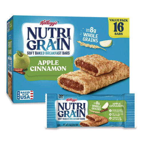 Image of Kellogg's® Nutri-Grain Soft Baked Breakfast Bars, Apple-Cinnamon, Indv Wrapped 1.3 Oz Bar, 16/box