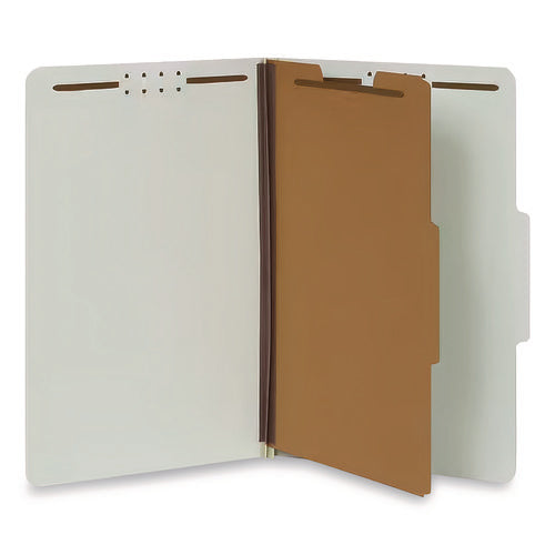 Image of Pendaflex® Four-Section Pressboard Classification Folders, 2" Expansion, 1 Divider, 4 Fasteners, Legal Size, Light Green, 10/Box
