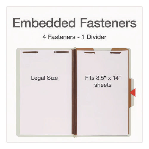 Image of Pendaflex® Four-Section Pressboard Classification Folders, 2" Expansion, 1 Divider, 4 Fasteners, Legal Size, Light Green, 10/Box