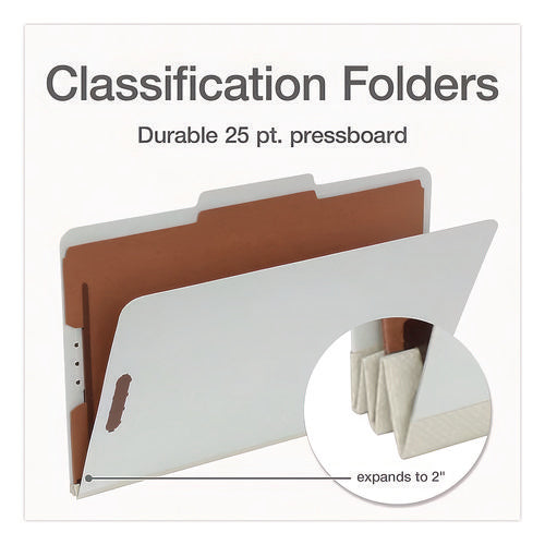 Image of Pendaflex® Four-Section Pressboard Classification Folders, 2" Expansion, 1 Divider, 4 Fasteners, Legal Size, Light Green, 10/Box