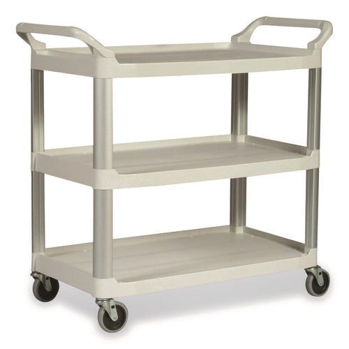 Image of Rubbermaid® Commercial Xtra Utility Cart with Open Sides, Plastic, 3 Shelves, 300 lb Capacity, 40.63" x 20" x 37.81", Off-White