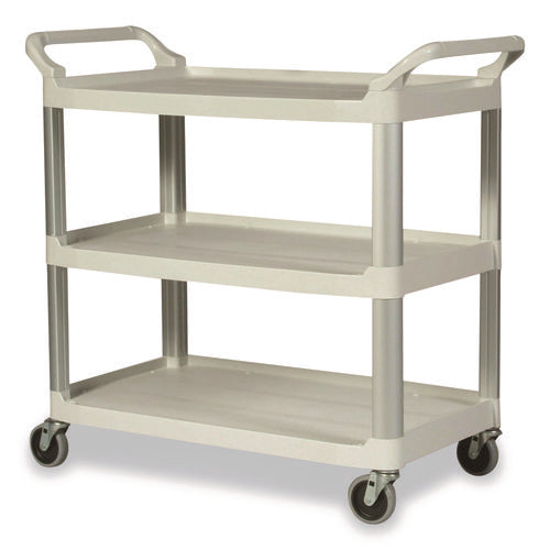 Image of Rubbermaid® Commercial Xtra Utility Cart with Open Sides, Plastic, 3 Shelves, 300 lb Capacity, 40.63" x 20" x 37.81", Off-White