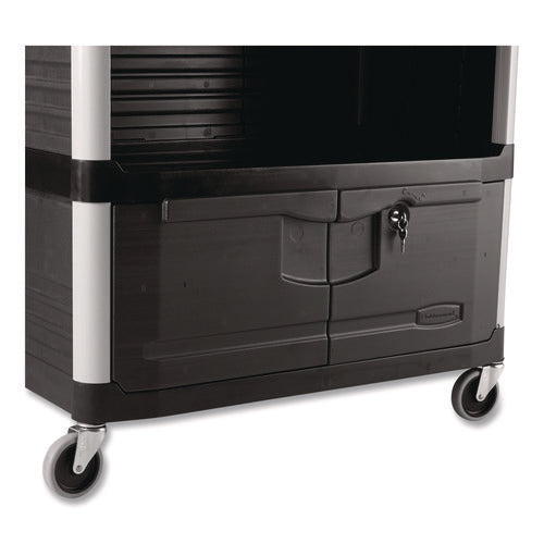 Image of Rubbermaid® Commercial Xtra Equipment Cart, Plastic, 3 Shelves, 300 lb Capacity, 20.75" x 40.63" x 37.8", Black