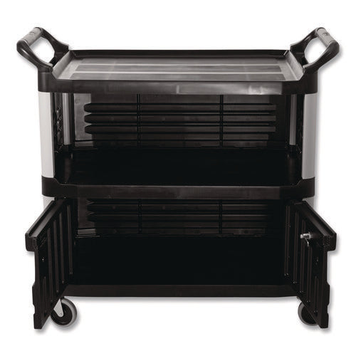 Image of Rubbermaid® Commercial Xtra Equipment Cart, Plastic, 3 Shelves, 300 lb Capacity, 20.75" x 40.63" x 37.8", Black