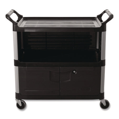 Image of Rubbermaid® Commercial Xtra Equipment Cart, Plastic, 3 Shelves, 300 lb Capacity, 20.75" x 40.63" x 37.8", Black