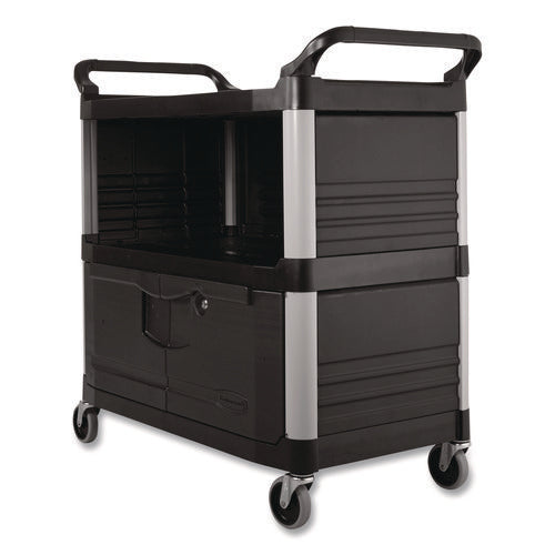 Image of Rubbermaid® Commercial Xtra Equipment Cart, Plastic, 3 Shelves, 300 lb Capacity, 20.75" x 40.63" x 37.8", Black