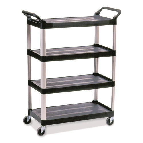 Image of Rubbermaid® Commercial Xtra Utility Cart with Open Sides, Plastic, 4 Shelves, 400 lb Capacity, 40.63" x 20" x 51", Black