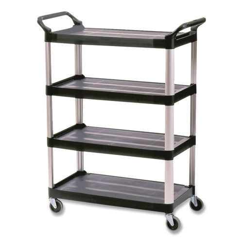Image of Rubbermaid® Commercial Xtra Utility Cart with Open Sides, Plastic, 4 Shelves, 400 lb Capacity, 40.63" x 20" x 51", Black