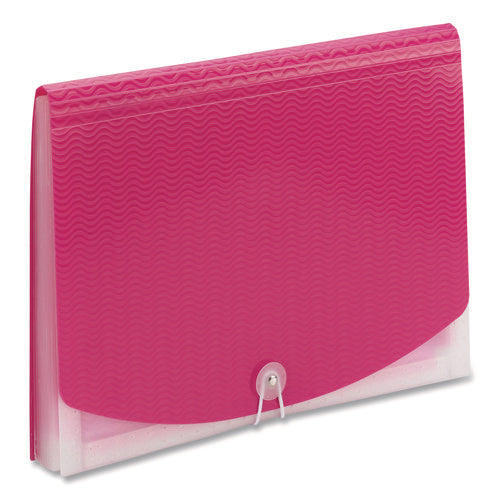 Image of Smead Poly Expanding Folders, 12 Sections, Cord/Hook Closure, 1/6-Cut Tabs, Letter Size, Pink/Clear