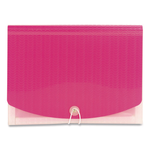Image of Smead Poly Expanding Folders, 12 Sections, Cord/Hook Closure, 1/6-Cut Tabs, Letter Size, Pink/Clear