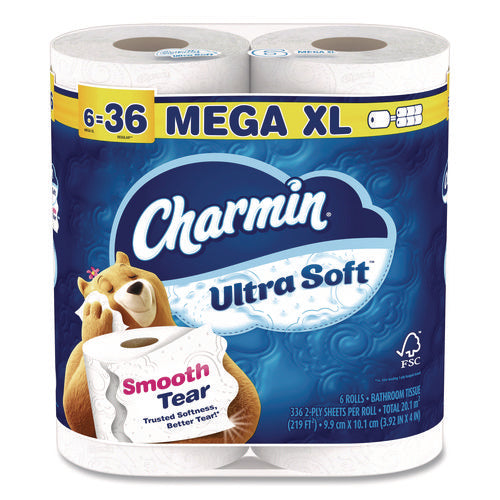 Image of Charmin® Ultra Soft Bathroom Tissue, Septic-Safe, 2-Ply, White, 336 Sheets/Roll, 18 Rolls/Carton