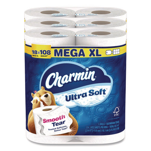 Image of Charmin® Ultra Soft Bathroom Tissue, Septic-Safe, 2-Ply, White, 336 Sheets/Roll, 18 Rolls/Carton