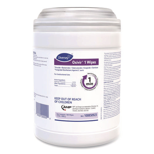 Image of Diversey Oxivir 1 Wipes, 1-Ply, 6 x 7, 160/Canister, 12 Canisters/Carton