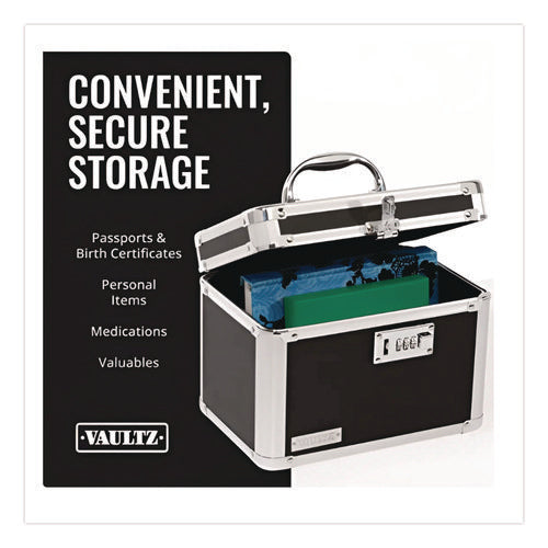 Image of Vaultz® Latching Lid Locking Personal Security Box, Combination Lock, 10 X 7.5 X 7.75, Plastic; Steel; Aluminum, Black
