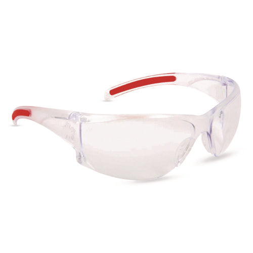 Image of MCR Safety Hulk HK1 Series Safety Glasses, Anti-Fog, Clear/Red Plastic Frame, Clear Plastic Lens