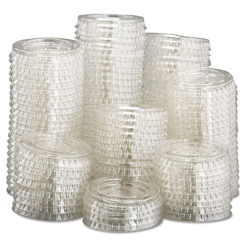 Image of Dart® Portion/Souffle Cup Lids, Fits 0.5 oz to 1 oz Portion Cups, Plastic, Clear, 125/Pack, 20 Packs/Carton