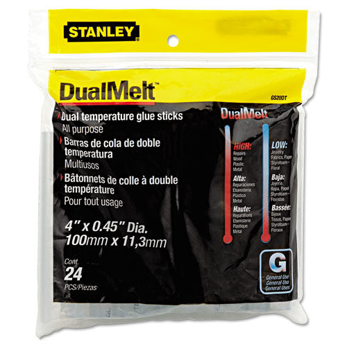 Image of Stanley® Dual Temperature Glue Sticks, 0.45" X 4", Dries Clear, 24/pack