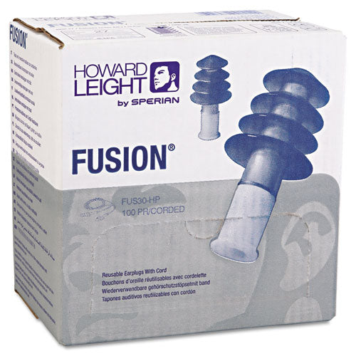 Image of Howard Leight® by Honeywell Fus30 Hp Fusion Multiple-Use Earplugs, Reg, 27nrr, Corded, Be/we, 100 Pairs