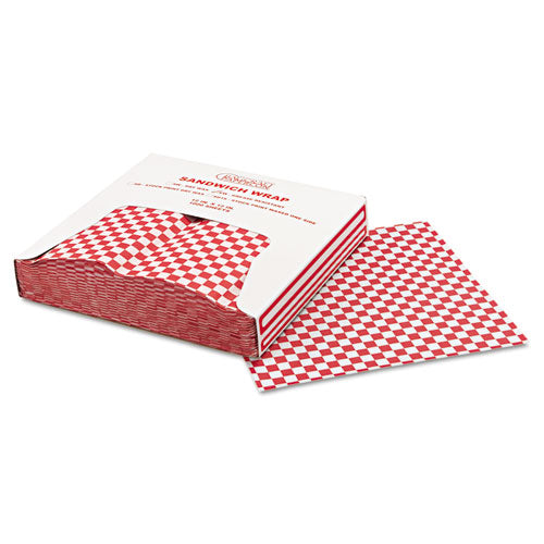 Image of Bagcraft Grease-Resistant Paper Wraps And Liners, 12 X 12, Red Check, 1,000/box, 5 Boxes/carton