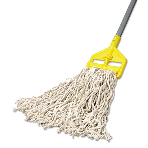 Image of Rubbermaid® Commercial Economy Cut-End Cotton Wet Mop Head, 20oz, 1" Band, White, 12/carton