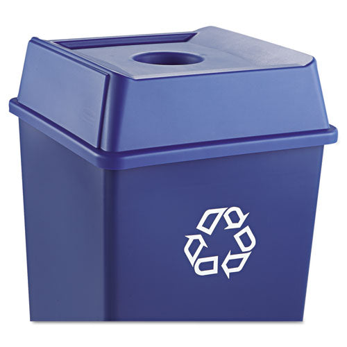 Image of Rubbermaid® Commercial Untouchable Bottle and Can Recycling Top, Round Opening,  20.13w x 20.13d x 6.25h, Blue