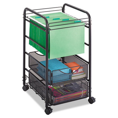 Image of Safco® Onyx Mesh Open Mobile File with Drawers, Metal, 2 Drawers, 1 Bin, 15.75" x 17" x 27", Black