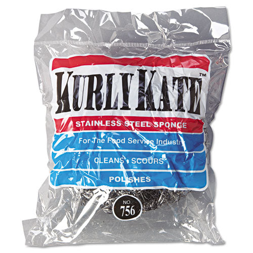 Image of Kurly Kate® Stainless Steel Scrubbers, Large, 4 X 4, Steel Gray, 12 Scrubbers/pack, 6 Packs/carton