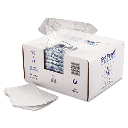 Image of Inteplast Group Ice Bags with Twist-Ties, Ice: Penguin Icon Labeling, 10 lb Capacity, 12" x 21", Clear, 1,000/Carton