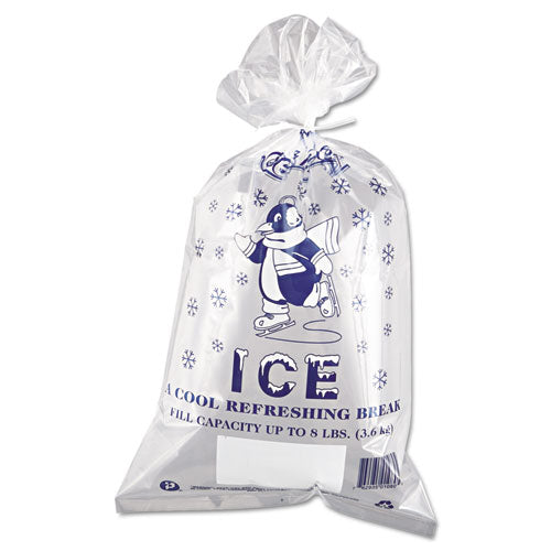 Image of Inteplast Group Ice Bags with Twist-Ties, Ice: Penguin Icon Labeling, 8 lb Capacity, 11" x 20", Clear, 1,000/Carton