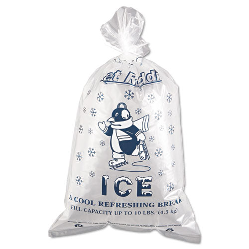 Image of Inteplast Group Ice Bags with Twist-Ties, Ice: Penguin Icon Labeling, 10 lb Capacity, 12" x 21", Clear, 1,000/Carton