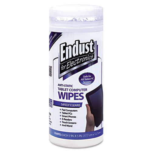 Image of Endust® for Electronics Tablet and Laptop Cleaning Wipes, 5 x 7, Unscented, White, 70/Tub