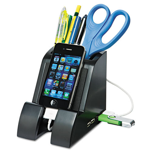 Image of Victor® Smart Charge Pencil Cup With Usb Charging Hub, Black