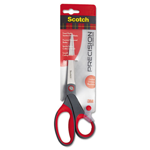 Image of Scotch® Precision Scissors, 8" Long, 3.13" Cut Length, Straight Gray/Red Handle