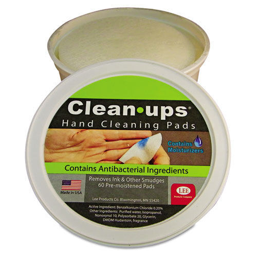 Image of LEE Clean-Ups Hand Cleaning Pads, Cloth, 1-Ply, 3" dia, Mild Floral Scent, 60/Tub