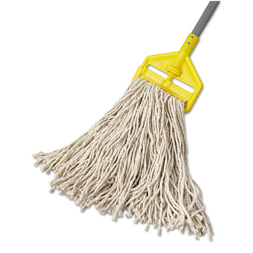 Image of Rubbermaid® Commercial Premium Cut-End Cotton Wet Mop Head, 16oz, White, 1" Orange Band, 12/carton