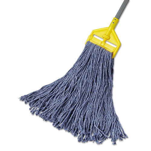 Image of Rubbermaid® Commercial Cotton/synthetic Cut-End Blend Mop Head, 24 Oz, 1" Band, Blue, 12/carton