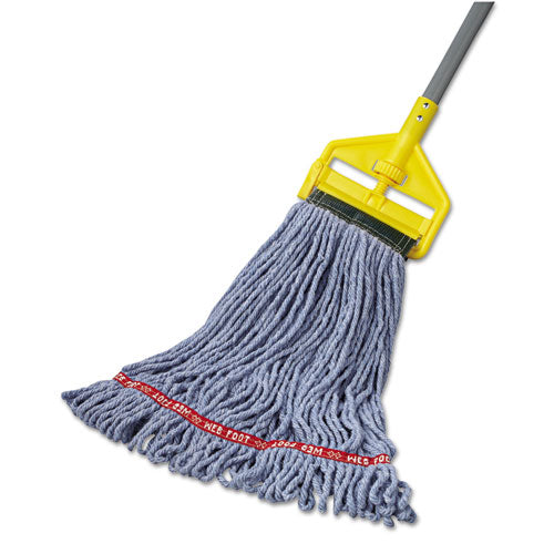 Image of Rubbermaid® Commercial Web Foot Wet Mop Head, Shrinkless, Cotton/synthetic, Blue, Medium, 6/carton