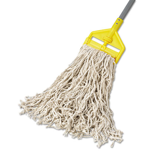 Image of Rubbermaid® Commercial Premium Cut-End Cotton Wet Mop Head, 24 oz, White, 1" White Band, 12/Carton