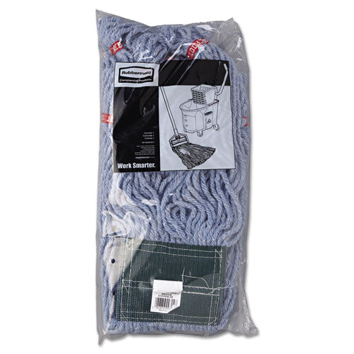 Image of Rubbermaid® Commercial Web Foot Wet Mop Head, Shrinkless, Cotton/synthetic, Blue, Medium, 6/carton
