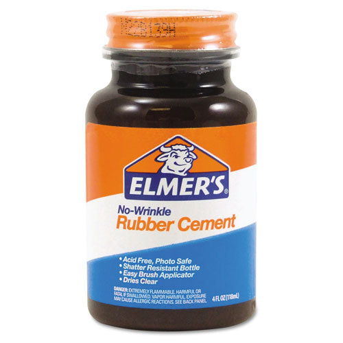 Image of Elmer's® Rubber Cement With Brush Applicator, 4 Oz, Dries Clear