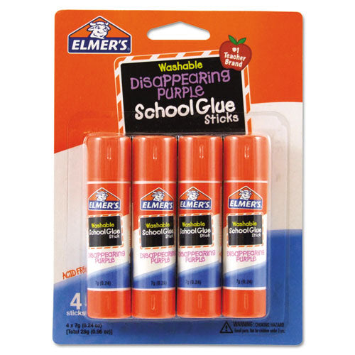 Image of Elmer's® Washable School Glue Sticks, 0.24 Oz, Applies Purple, Dries Clear, 4/pack