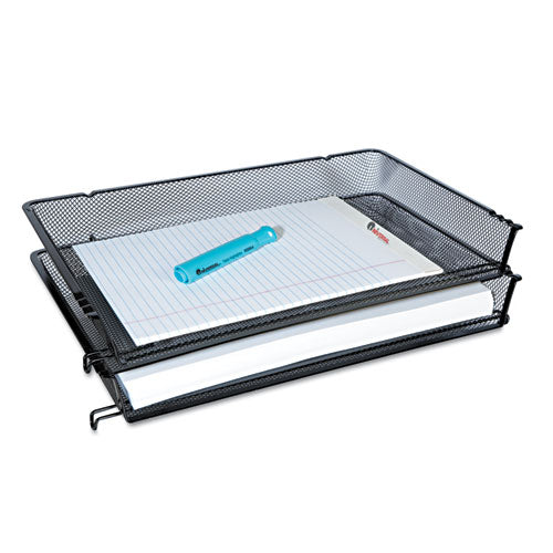 Image of Universal® Deluxe Mesh Stacking Side Load Tray, 1 Section, Legal Size Files, 17" x 10.88" x 2.5", Black