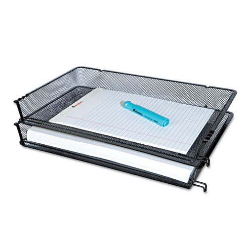 Image of Universal® Deluxe Mesh Stacking Side Load Tray, 1 Section, Legal Size Files, 17" x 10.88" x 2.5", Black