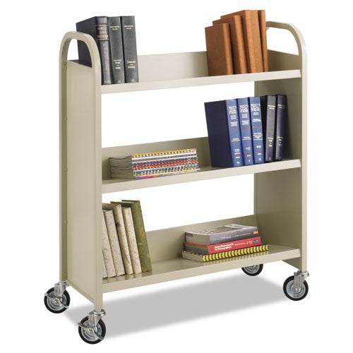 Image of Safco® Steel Single-Sided Book Cart, Metal, 3 Shelves, 300 lb Capacity, 36" x 14.5" x 43.5", Sand
