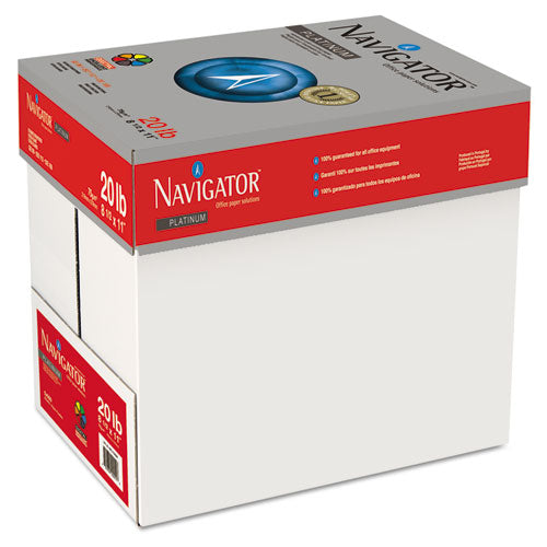 Image of Navigator® Platinum Paper, 99 Bright, 20 lb Bond Weight, 8.5 x 11, White, 500 Sheets/Ream, 10 Reams/Carton