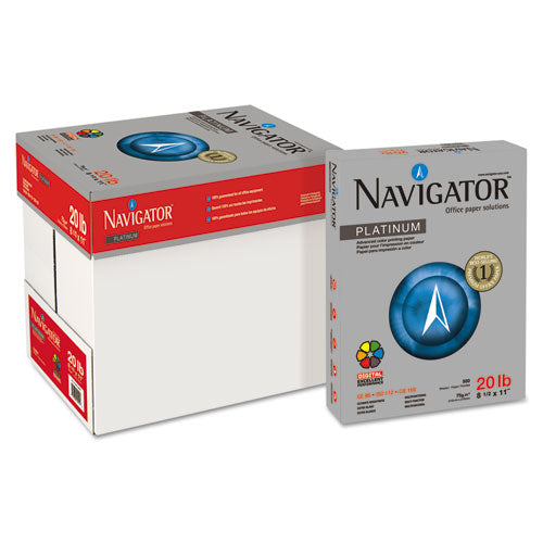 Image of Navigator® Platinum Paper, 99 Bright, 20 lb Bond Weight, 8.5 x 11, White, 500 Sheets/Ream, 10 Reams/Carton